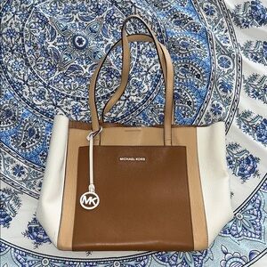 Michael Kors Tan and Cream Tote Bag
